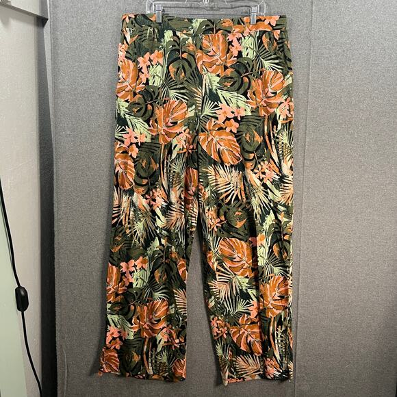 Denim & Co. Beach Jersey Tall Wide Leg Full Length Pant Olive Tropical, XLT - Picture 1 of 9